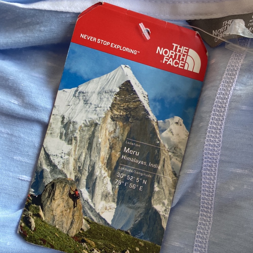 The North Face blue chambray homestead short sleeve tee T shirt M NEW - Picture 6 of 8